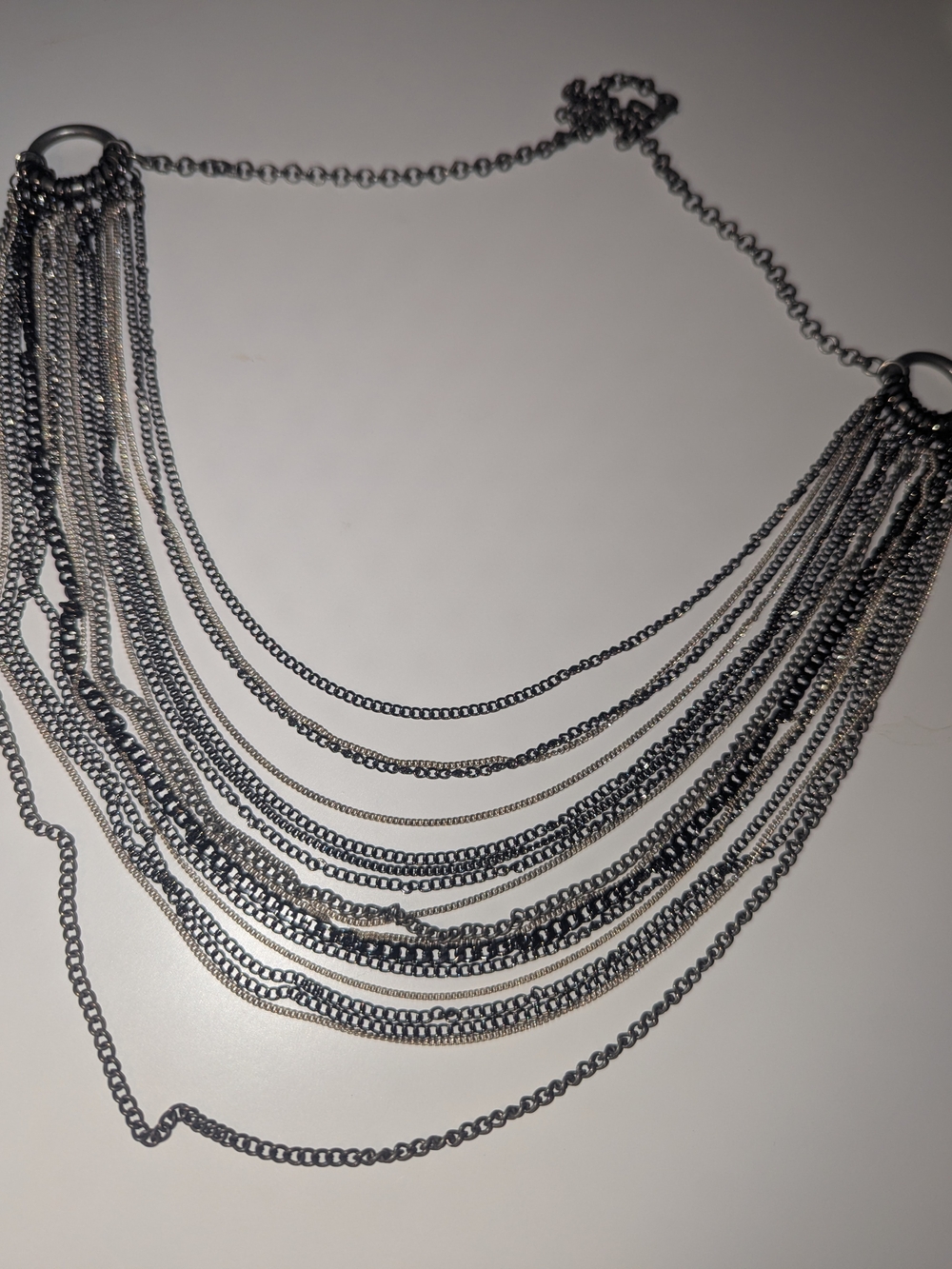 Multi-Row Silver Tone Layered Chain Necklace - Women Jewelry